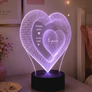 Lámpara LED personalizada Dos Corazones con nombres