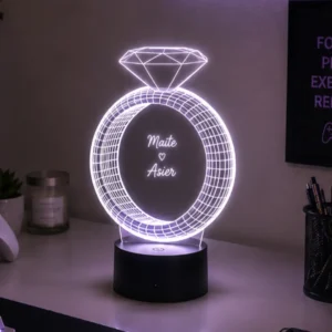 Lámpara LED personalizada anillo diamante con nombre personalizado