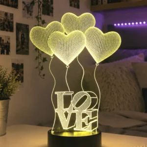 Lámpara LED personalizada Cuatro Corazones con nombres