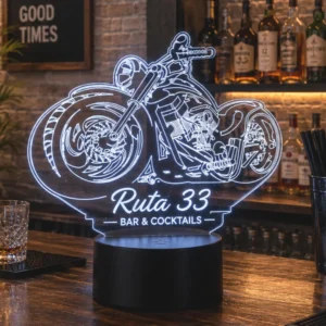 Lámpara LED personalizada Moto grabada en metacrilato para regalo original