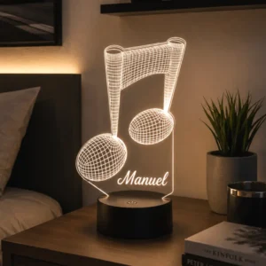 Lámpara LED personalizada Nota Musical grabada en metacrilato con iluminación LED