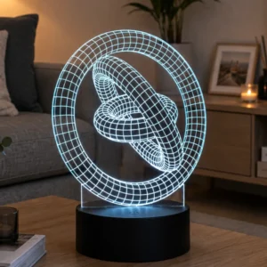 Lámpara LED personalizada Órbita con diseño geométrico grabado en metacrilato