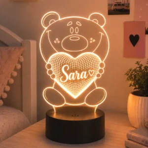 Lámpara LED personalizada Osito Simpático grabada en metacrilato con iluminación LED