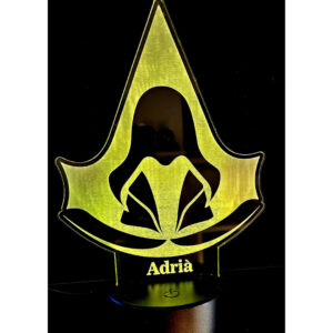 Lámpara decorativa en metacrilato con luz de LED que representa el logo de la Hermandad de Asesinos