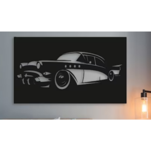 Cuadro troquelado de un coche vintage en madera negra