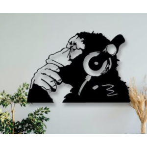 Cuadro troquelado de un gorila con auriculares