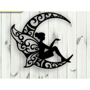 Cuadro troquelado de una hada sentada en una media luna