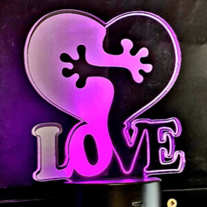 Lámpara decorativa con un corazón y dos brazos abrazándose