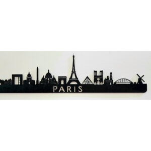 silueta en madera negra de varios monumentos representativos de París.