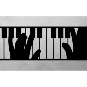 Cuadro troquelado con la imagen de unteclado de un piano y unas manos tocándo