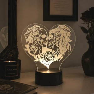 Lámpara personalizada Novios Calavera con nombres para regalo de pareja fabricada en Barcelona.