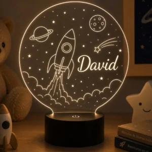 Lámpara LED personalizada infantil cohete con nombre para niños