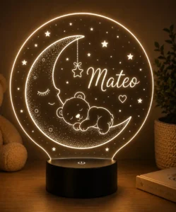 Lámpara personalizada infantil osito y luna con nombre