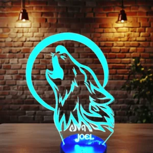 Lámpara LED personalizada lobo aullando con nombre