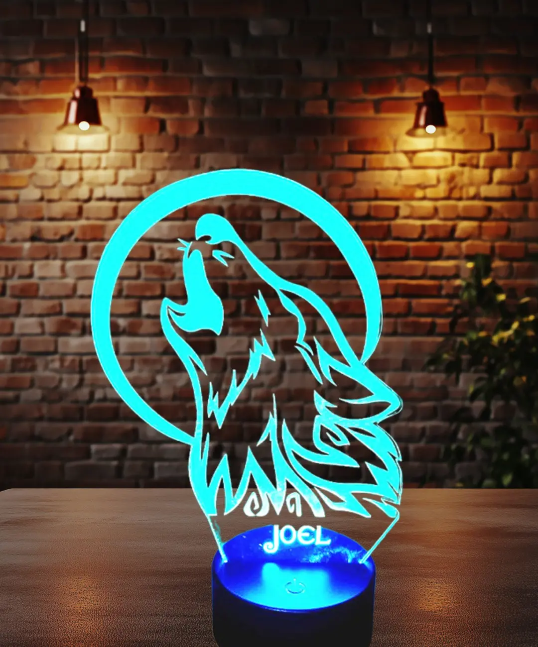 Lámpara LED personalizada lobo aullando con nombre