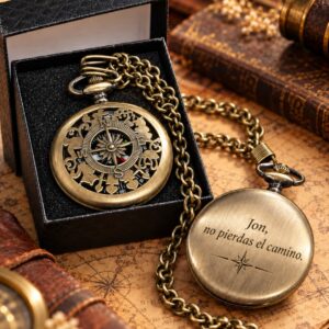Brújula vintage personalizada con grabado y caja de regalo