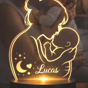 Lámpara personalizada mamá y bebé con nombre grabado en metacrilato