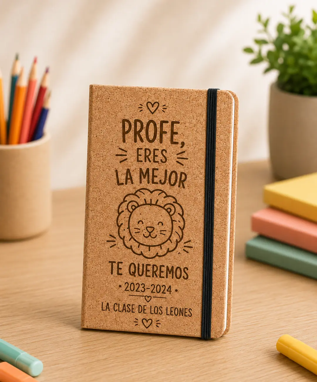 Bloc de notas de corcho personalizado con nombre, logo o texto grabado