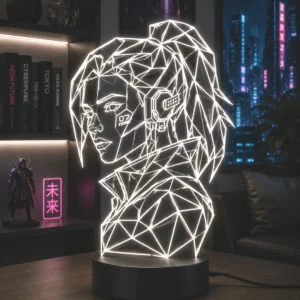 Lámpara LED decorativa ciberpunk con diseño geométrico grabado en metacrilato