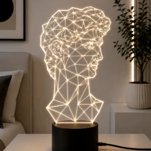 Lámpara LED decorativa David de Miguel Ángel con diseño geométrico grabado en metacrilato