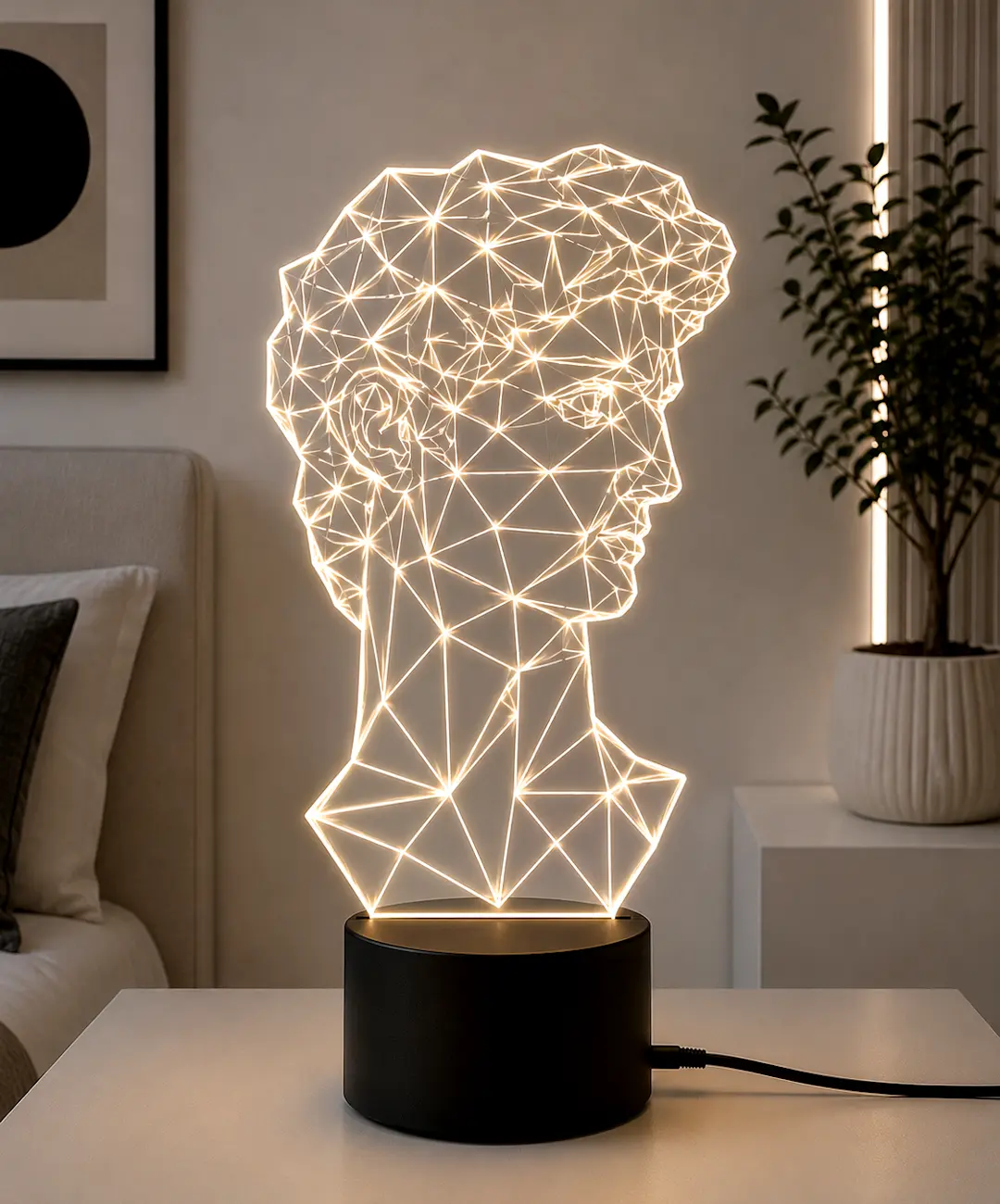 Lámpara LED decorativa David de Miguel Ángel con diseño geométrico grabado en metacrilato