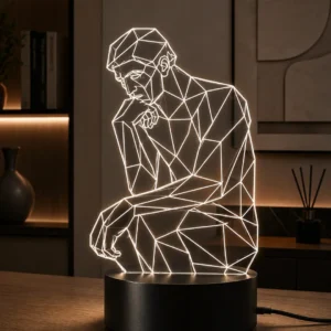 Lámpara LED decorativa El Pensador inspirada en la escultura clásica grabada en metacrilato