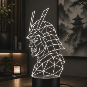 Lámpara LED decorativa samurái geométrico grabado en metacrilato