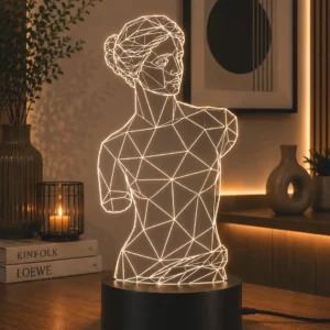 Lámpara LED decorativa Venus de Milo inspirada en la escultura clásica grabada en metacrilato