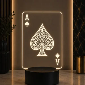 Lámpara LED decorativa As de Picas de metacrilato grabado