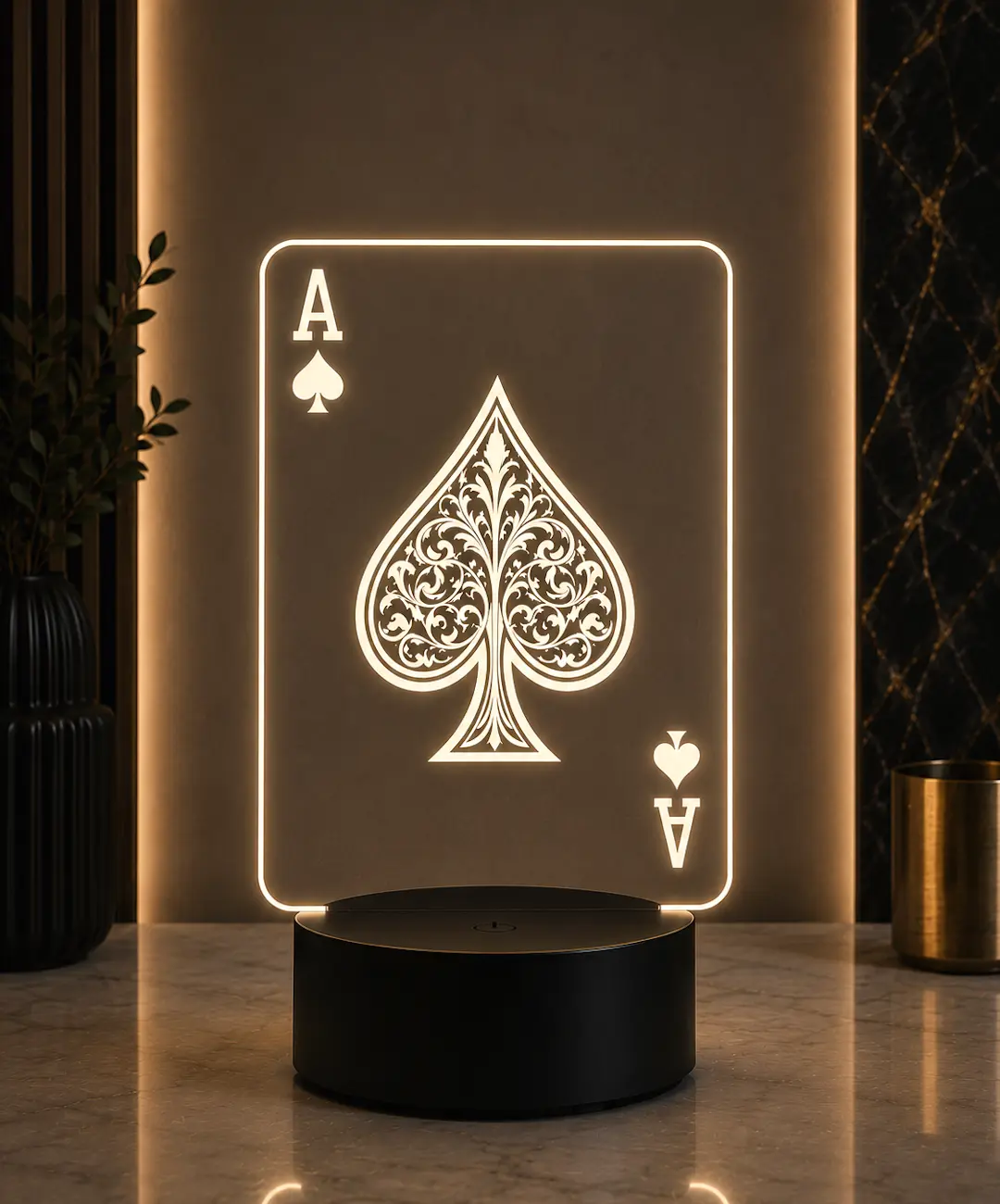 Lámpara LED decorativa As de Picas de metacrilato grabado