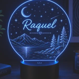 Lámpara personalizada bosque grabada en metacrilato con nombre personalizado