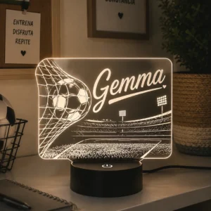 Lámpara personalizada campo de fútbol grabada en metacrilato con nombre personalizado