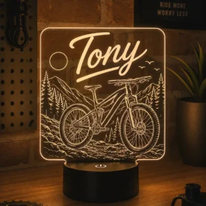 Lámpara personalizada ciclista grabada en metacrilato con nombre personalizado