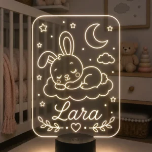 Lámpara infantil personalizada conejito dormilón con nombre grabado en metacrilato