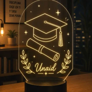 Lámpara personalizada graduación grabada en metacrilato con nombre personalizado