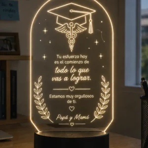 Lámpara personalizada graduación medicina grabada en metacrilato con nombre personalizado