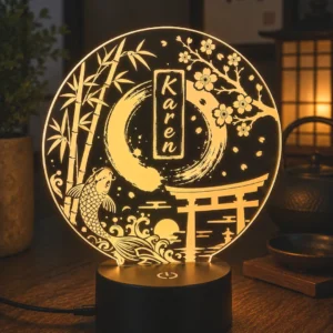 Lámpara personalizada Japón grabada en metacrilato con nombre personalizado