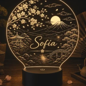 Lámpara personalizada paisaje japonés con nombre grabado en metacrilato