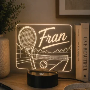 Lámpara personalizada pista de tenis con nombre grabado en metacrilato