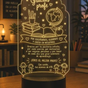 Lámpara personalizada profesor con nombre grabado en metacrilato