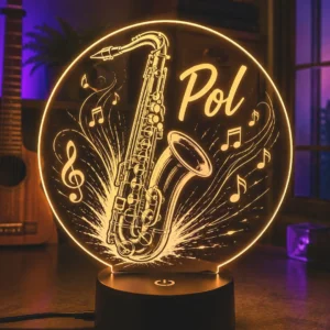 Lámpara personalizada saxofón con nombre grabado en metacrilato