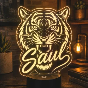 Lámpara personalizada tigre con nombre grabado en metacrilato