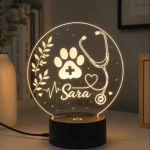 Lámpara personalizada veterinaria con nombre grabado en metacrilato