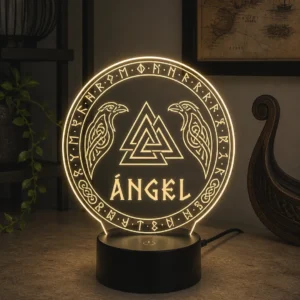 Lámpara personalizada vikinga con nombre grabado en metacrilato