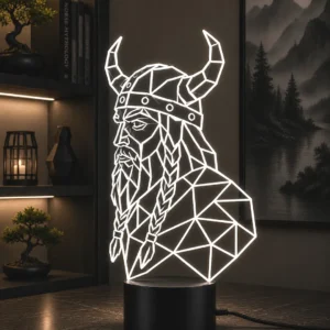 Lámpara LED decorativa vikingo geométrico inspirada en la cultura nórdica grabada en metacrilato