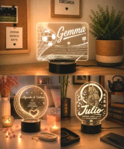 Lámparas LED personalizadas de metacrilato con nombre y diseños exclusivos fabricadas en Barcelona