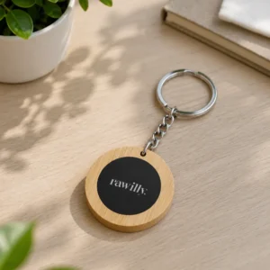 Llavero Khozax personalizado de bambú y metal con grabado láser efecto plata
