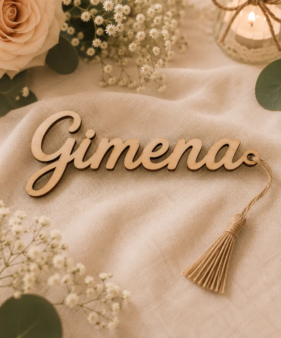 Marcasitios de madera personalizados con nombre para bodas y eventos