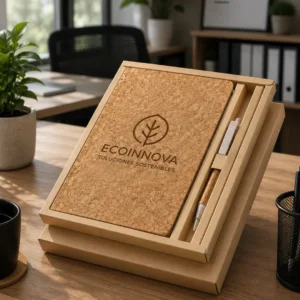 Set Minsor personalizado con bloc de notas de corcho y bolígrafo ecológico