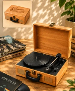 Tocadiscos personalizado de madera para regalos originales